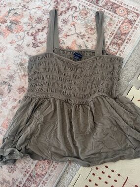 American Eagle Outfitters Olive Smocked Tank Top